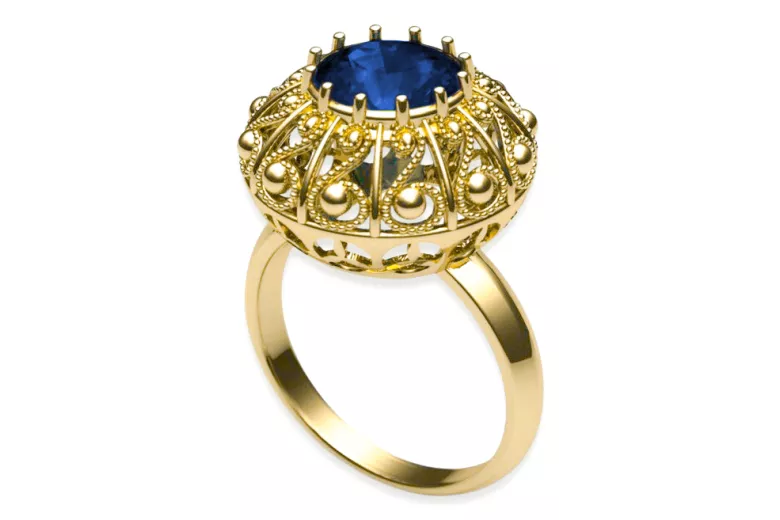 14K Yellow gold Sapphire Ring Vintage style vrc059y